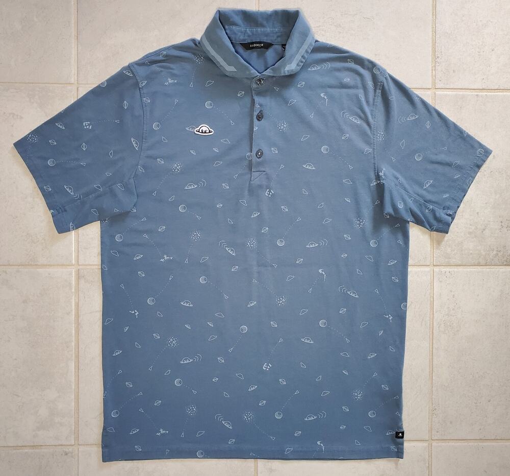 Radmor Men's Medium Polo Shirt Skyway Blue Golf Lightweight Performance Print
